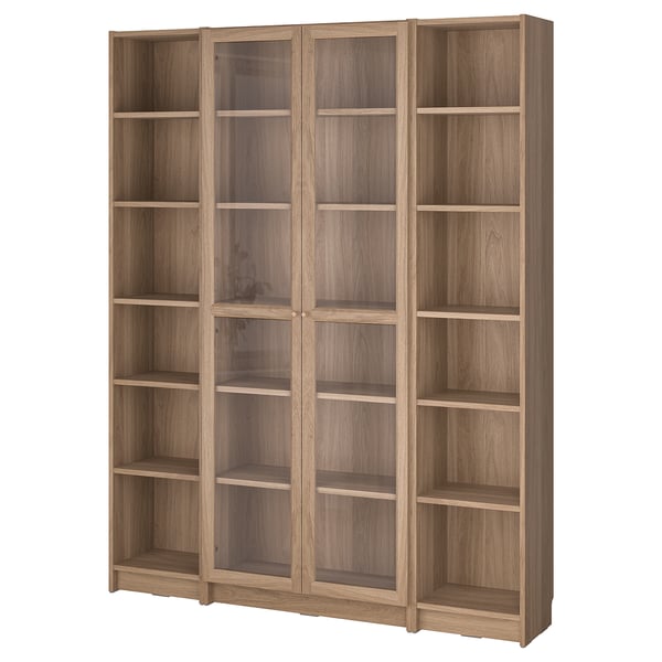 BILLY / OXBERG Combi bibliothèque+portes vitrées, motif chêne, 160x202 cm