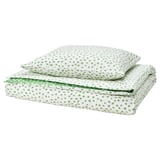 BJÖRKGRÅMAL Housse de couette et 1 taie, vert blanc/à pois, 150x200/50x60 cm