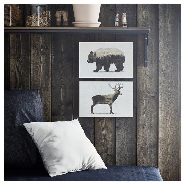 BJÖRNAMO Tableau, lot de 2, Animaux sauvages II, 30x20 cm