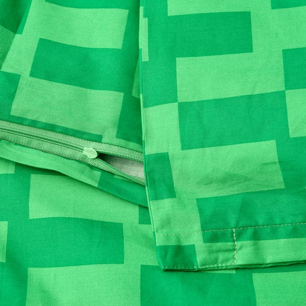 BLÅSKATA Housse de couette et 1 taie, vert/à motifs, 150x200/50x60 cm