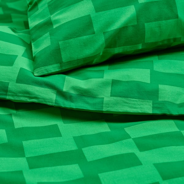 BLÅSKATA Housse de couette et 1 taie, vert/à motifs, 150x200/50x60 cm