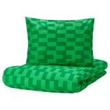 BLÅSKATA Housse de couette et 1 taie, vert/à motifs, 150x200/50x60 cm