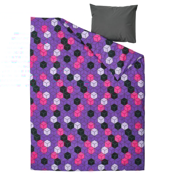 BLÅSKATA Housse de couette et 1 taie, violet/noir à motifs, 150x200/50x60 cm