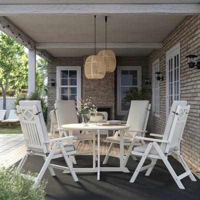 BONDHOLMEN Table+4 chais doss régl, extérieur, blanc/beige/Frösön/Duvholmen beige