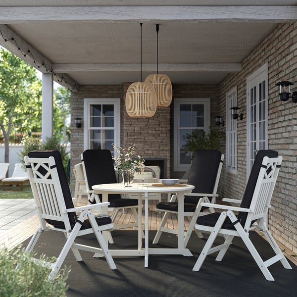 BONDHOLMEN Table+4 chais doss régl, extérieur, blanc/beige/Järpön/Duvholmen anthracite