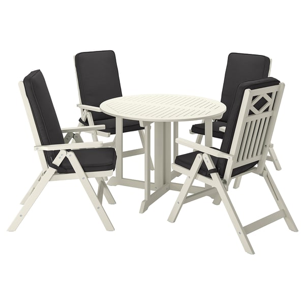 BONDHOLMEN Table+4 chais doss régl, extérieur, blanc/beige/Järpön/Duvholmen anthracite