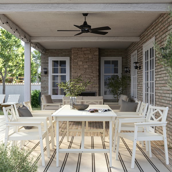 BONDHOLMEN Table+6 chaises accoudoir, ext, blanc/beige