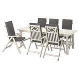 BONDHOLMEN Table+6 chaises dossier réglable,ex, blanc/beige/Frösön/Duvholmen gris foncé