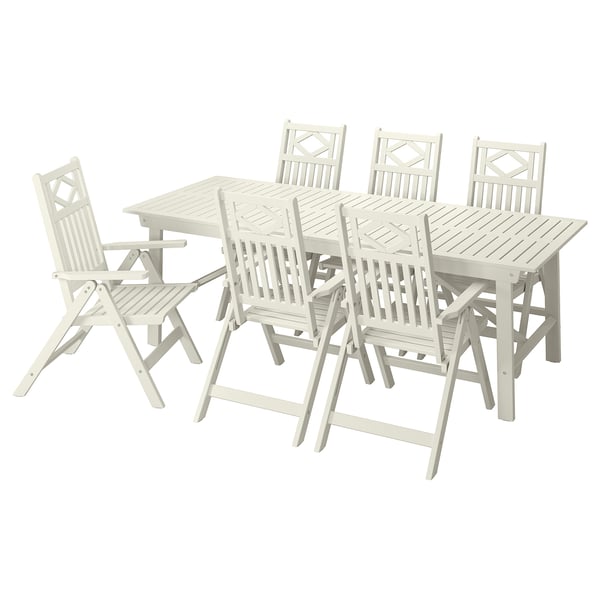 BONDHOLMEN Table+6 chaises dossier réglable,ex, blanc/beige