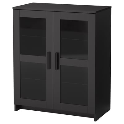 BRIMNES Armoire avec portes, verre/noir, 78x95 cm