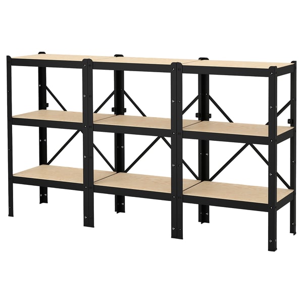 BROR Étagère, noir/bois, 194x40x110 cm