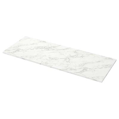 EKBACKEN Plan de travail sur mesure, blanc effet marbre scintillant/stratifié, 63.6-125x2.8 cm