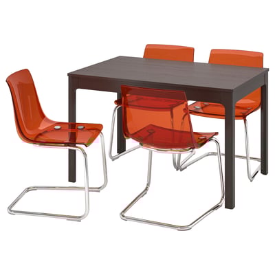 EKEDALEN / TOBIAS Table et 4 chaises, brun foncé/brun-rouge chromé, 120/180x80 cm