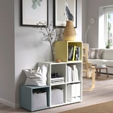 EKET Combinaison rangement avec pieds, blanc bleu gris clair/jaune pâle, 105x35x107 cm