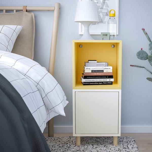 EKET Combinaison rangement avec pieds, blanc jaune pâle/bois, 35x35x80 cm