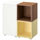EKET Combinaison rangement avec pieds, blanc/motif noyer jaune pâle, 70x35x72 cm