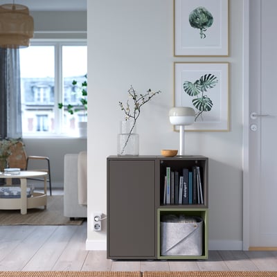 EKET Combinaison rangement avec pieds, gris foncé gris foncé/gris vert, 70x35x72 cm