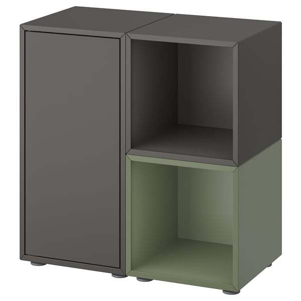 EKET Combinaison rangement avec pieds, gris foncé gris foncé/gris vert, 70x35x72 cm