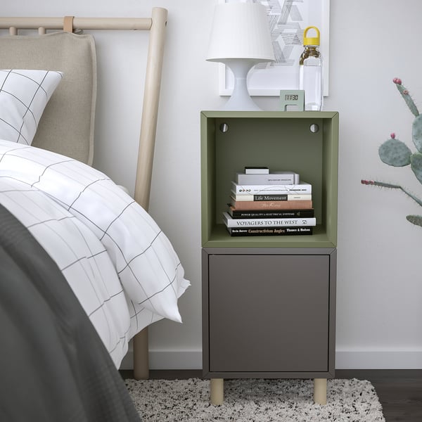 EKET Combinaison rangement avec pieds, gris foncé gris vert/bois, 35x35x80 cm