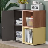 EKET Combinaison rangement avec pieds, gris foncé motif noyer/jaune pâle, 70x35x72 cm
