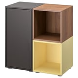 EKET Combinaison rangement avec pieds, gris foncé motif noyer/jaune pâle, 70x35x72 cm