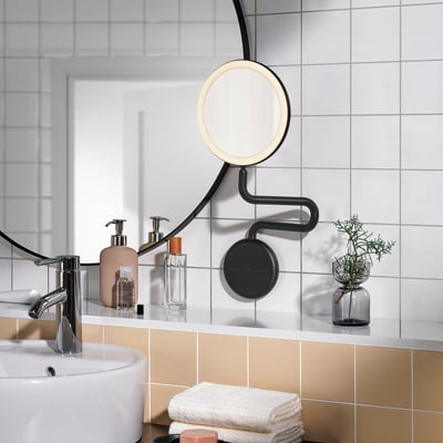 EKFÄNN Miroir avec éclairage intégré, intensité lumineuse réglable fixation murale/noir