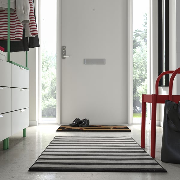 ELSYSTEM Tapis, poils ras, noir/blanc/rayure, 80x150 cm