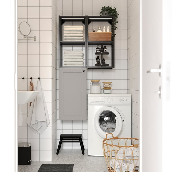 ENHET Combinaison de rangement, anthracite/gris avec cadre, 80x32x150 cm