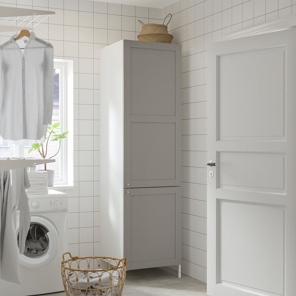 ENHET Combinaison de rangement, blanc/gris avec cadre, 60x62x210 cm