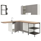 ENHET Cuisine d'angle, anthracite/gris avec cadre