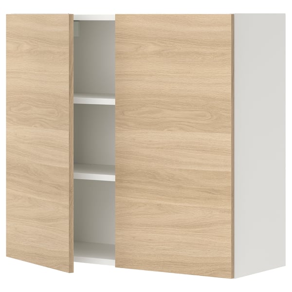 ENHET Élément mural 2 tablettes/portes, blanc/motif chêne, 80x32x75 cm