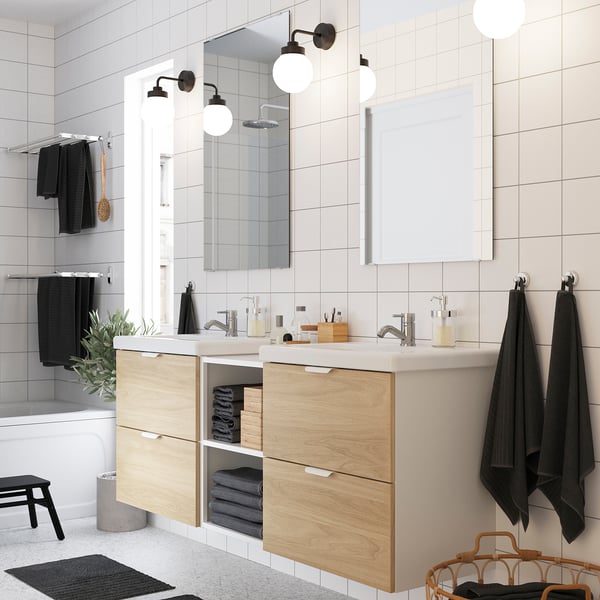 ENHET Salle de bain, blanc/motif chêne, 164x43x65 cm