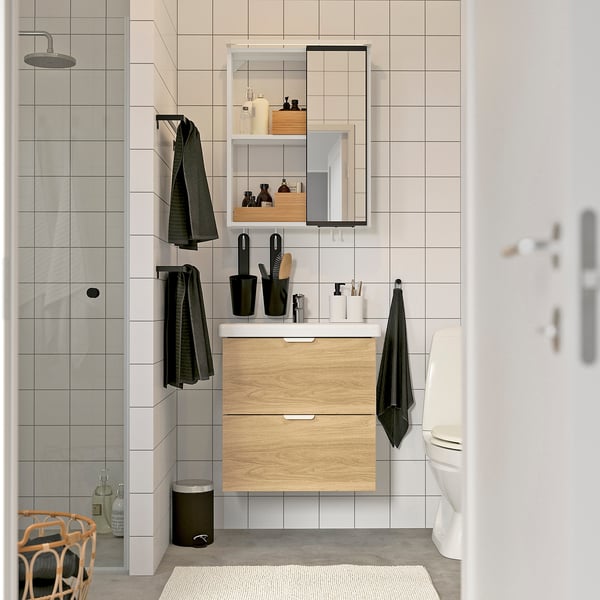 ENHET Salle de bain, blanc/motif chêne, 64x43x65 cm