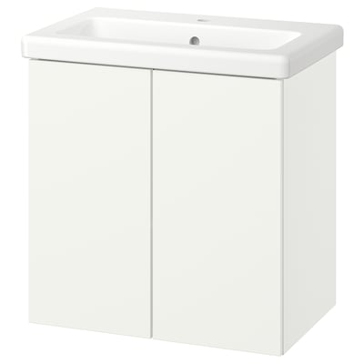 ENHET / TVÄLLEN Meuble lavabo avec portes/vasque, blanc, 64x43x65 cm