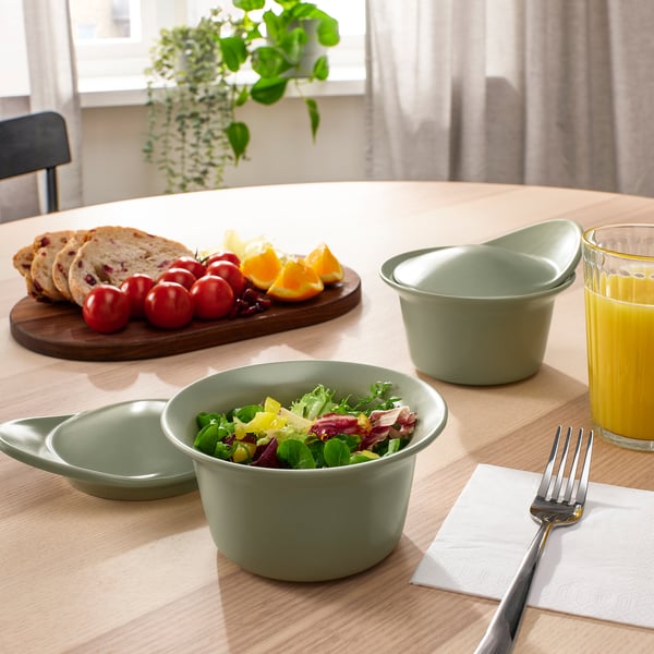 FÄRGKLAR Plat service/four couvercle, mat vert clair, 0.2 l