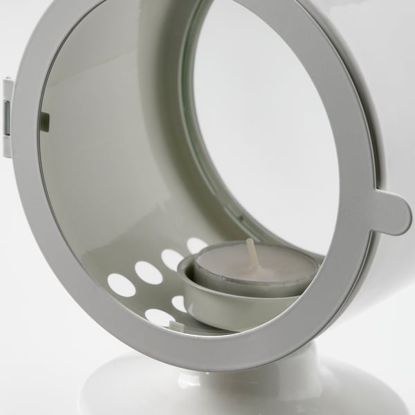 FLODSVALA Lanterne bougies ch-plat, int/ext, blanc cassé, 21 cm