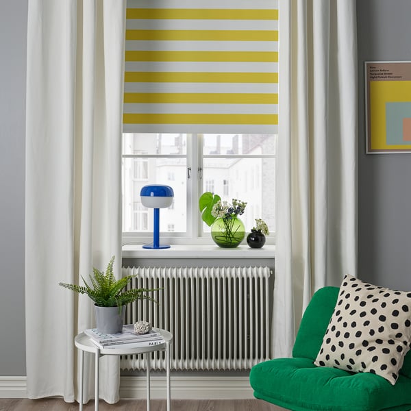 FRIDANS Store à enrouleur occultant, blanc jaune/rayé, 80x195 cm