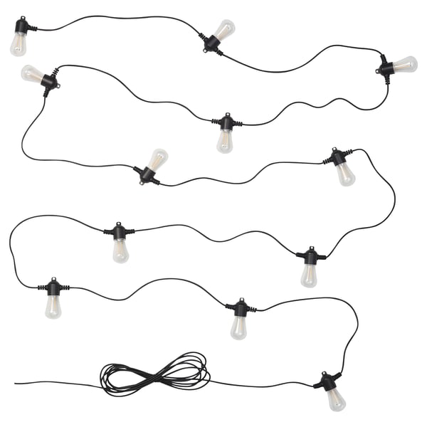 GARDJÄRN Guirlande lumineuse à LED 12 amp, noir/extérieur