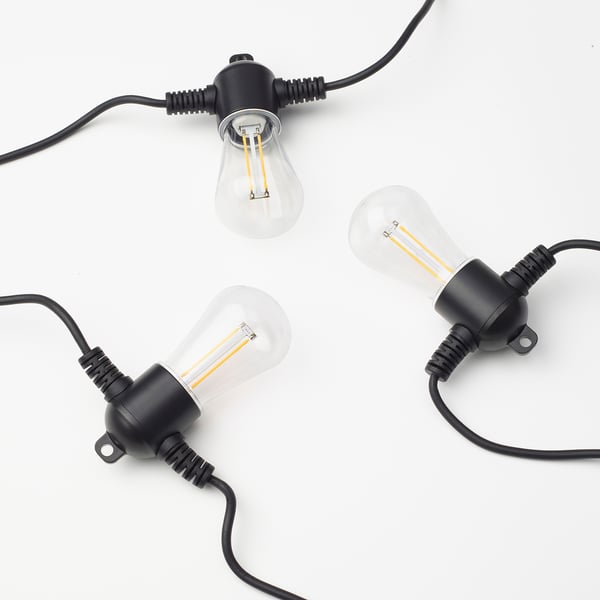 GARDJÄRN Guirlande lumineuse à LED 12 amp, noir/extérieur