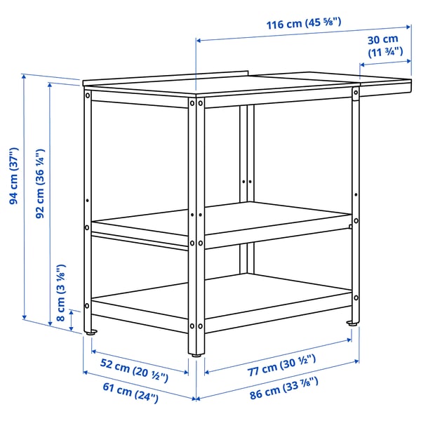 GRILLSKÄR Îlot de cuisine av tbl app, acier inoxydable/extérieur, 93/116x61 cm