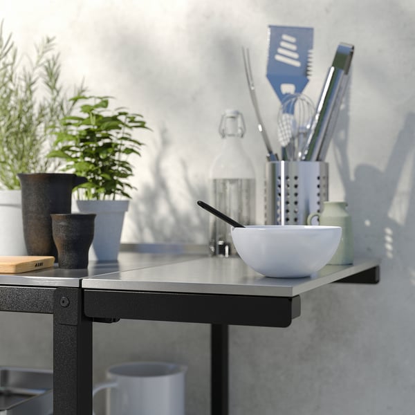 GRILLSKÄR Table d'appoint, extérieur, noir acier inoxydable/extérieur, 30x61 cm