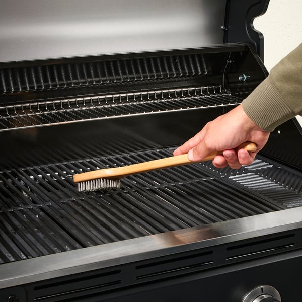 GRILLTIDER Brosse de nettoyage grille barbecue, acier inoxydable/hêtre, 42 cm