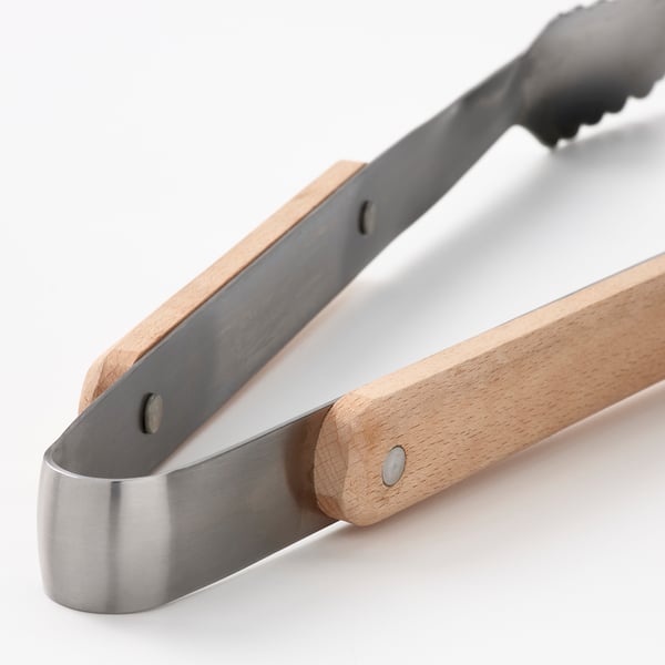 GRILLTIDER Ustensiles barbecue, 3 pièces, acier inoxydable/hêtre