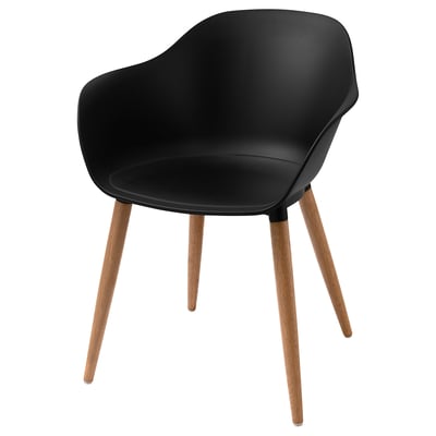 GRÖNSTA Chaise à accoudoirs, int/extérieur, noir/brun clair/bois
