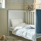 GULDVÄVARE Housse couette+1 taie pour lit bébé, blanc/motif floral, 110x125/35x55 cm