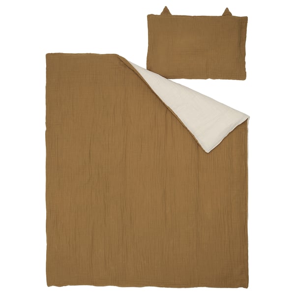 GULDVÄVARE Linge de lit enfant, 3 pièces, jaune foncé/beige, 70x140 cm