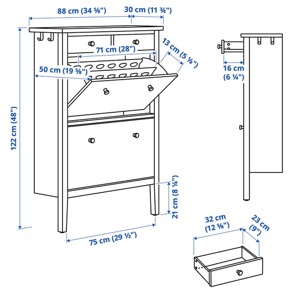 GULLABERG Armoire à chaussures 2 casiers, blanc, 88x30x122 cm
