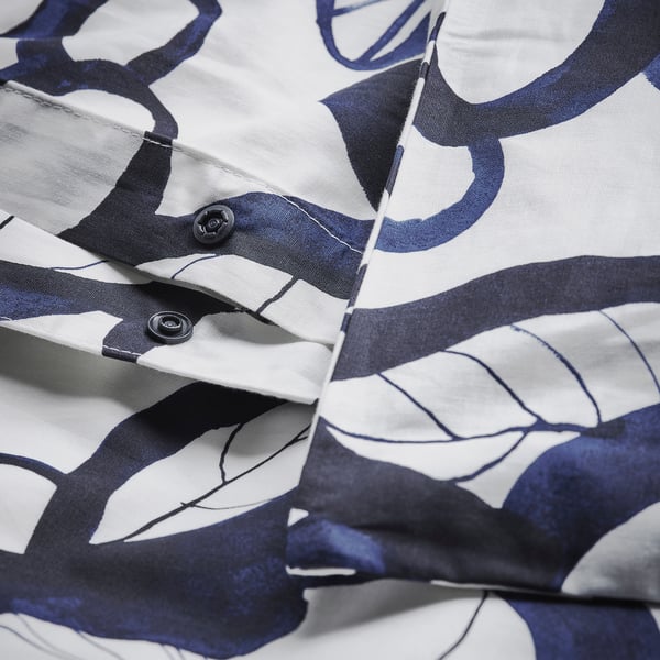 HÄRLIR Housse de couette et 1 taie, blanc noir/bleu motif floral, 150x200/50x60 cm