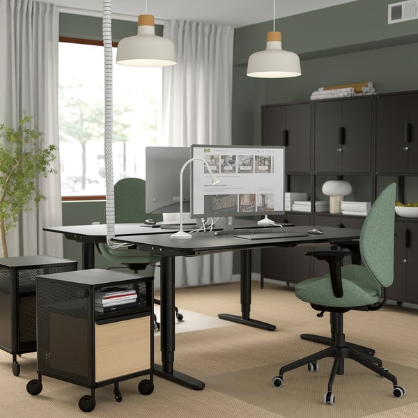 HATTEFJÄLL Chaise de bureau av accoudoirs, Gunnared vert/noir