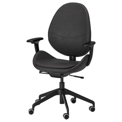 HATTEFJÄLL Chaise de bureau av accoudoirs, Smidig noir/noir